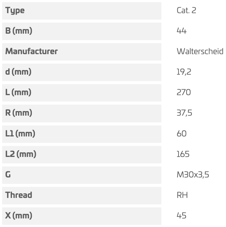 Walterscheid tirant a rotule CAT.2 M30X3,5 RH - L210 - 1309682