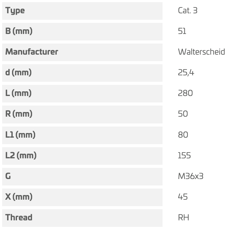 Walterscheid tirant a rotule CAT.3 M36X3 RH - L200 - 1309678