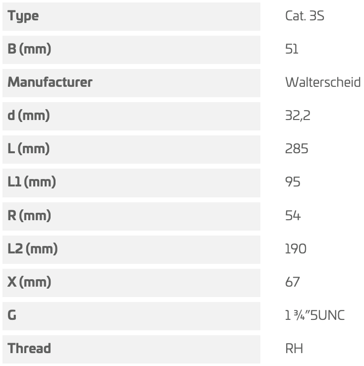 Walterscheid tirant a rotule CAT.3S M1"3/4 5UNC-RH - L257 - 1201540