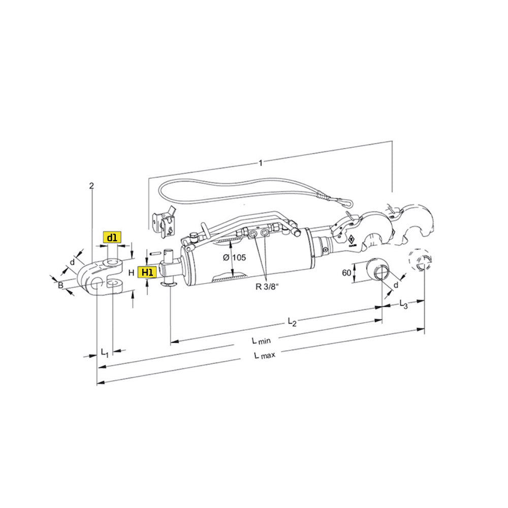 Walterscheid barre de poussée hydraulique avec amortissement intégré CAT.3S L637-887 - 1207241