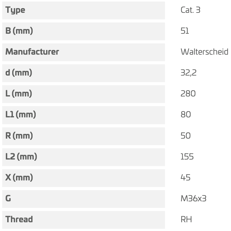 Walterscheid tirant a rotule CAT.3 M36X3 RH - L200 - 1309659