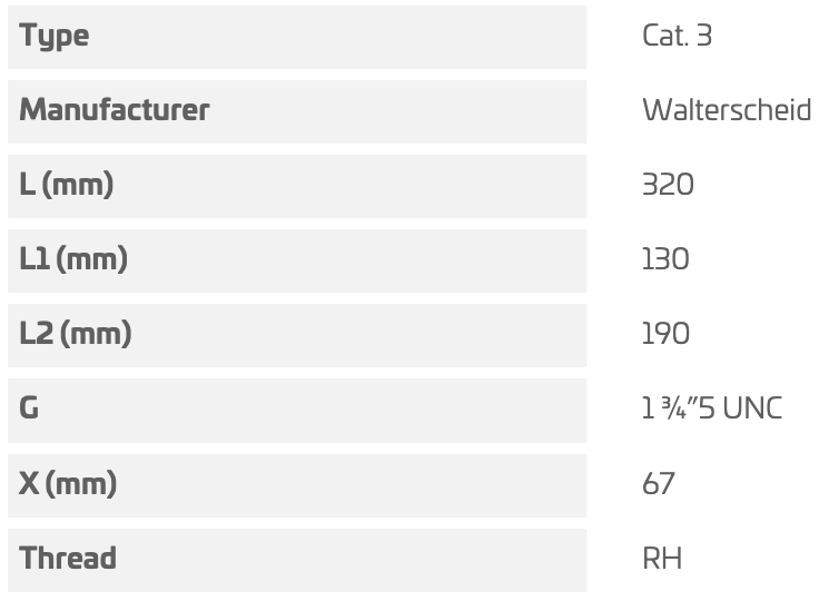 Walterscheid crochet automatique CAT.3S M1"3/4 5UNC-RH - L190 - 1308701