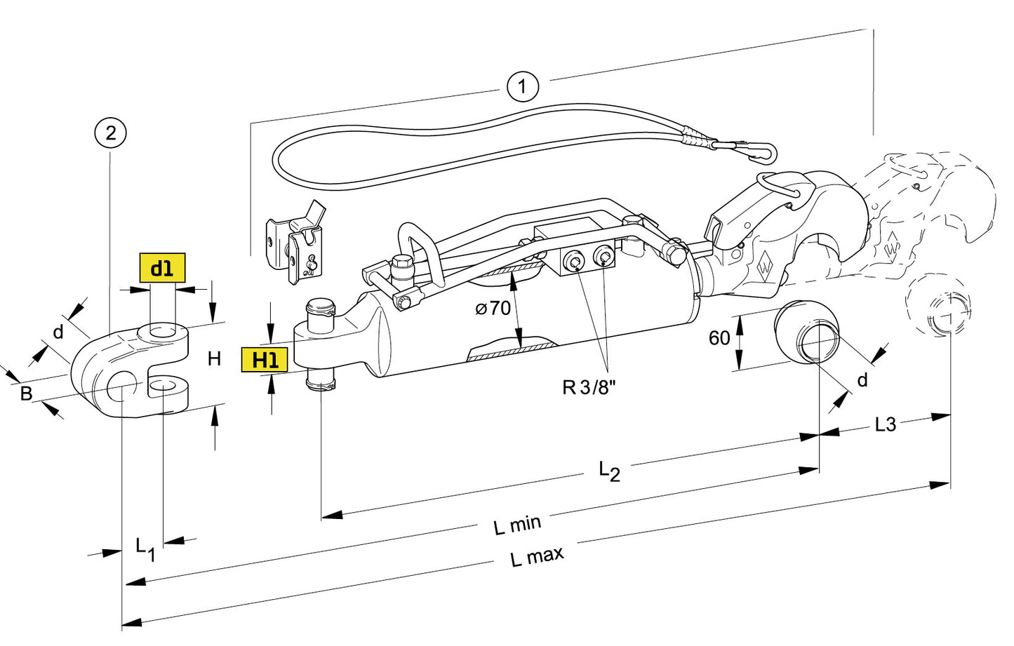 Walterscheid barre de poussée hydraulique CAT.3 L537-722 - 1309536