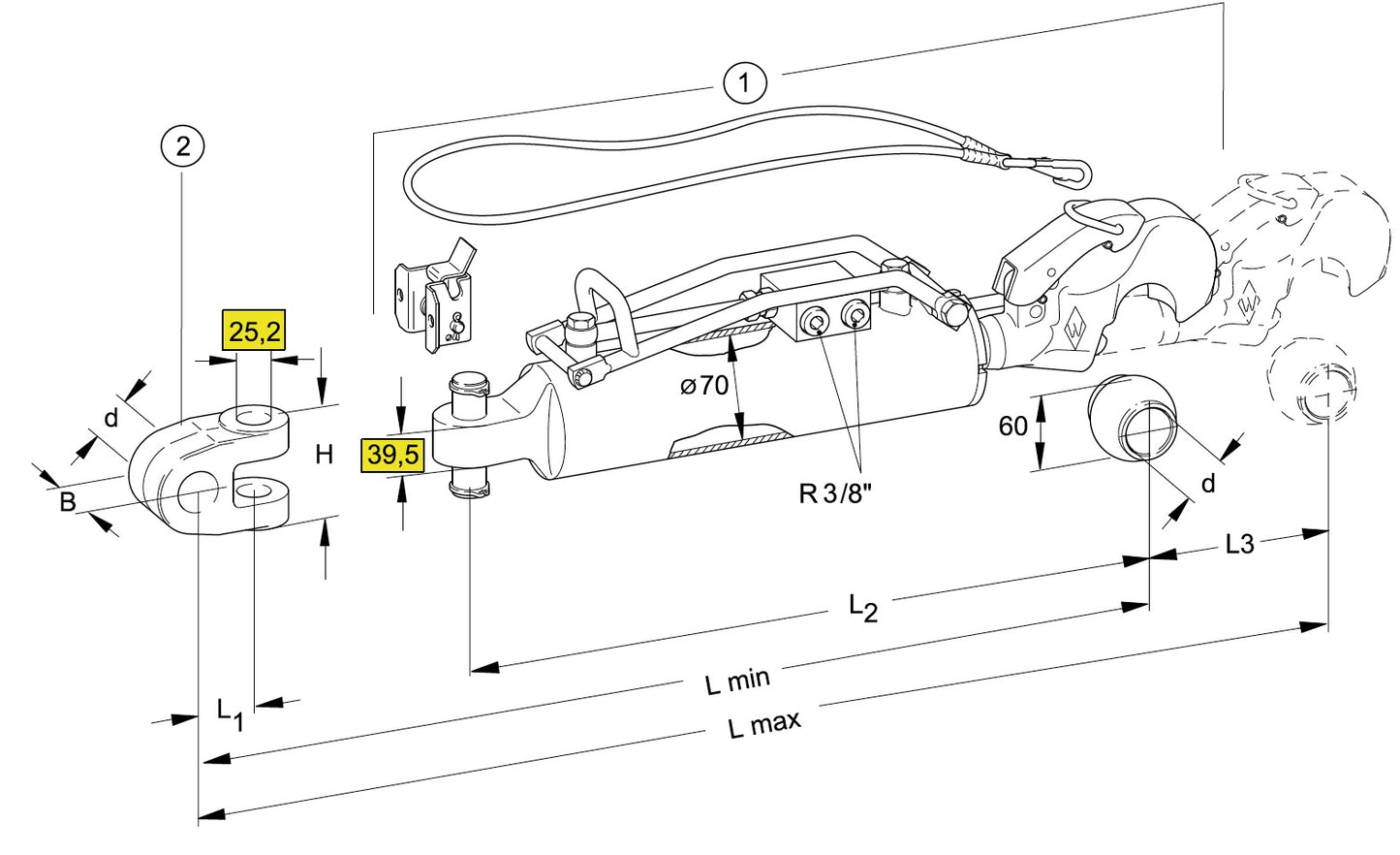 Walterscheid barre de poussée hydraulique CAT.3 L602-852 - 1309537