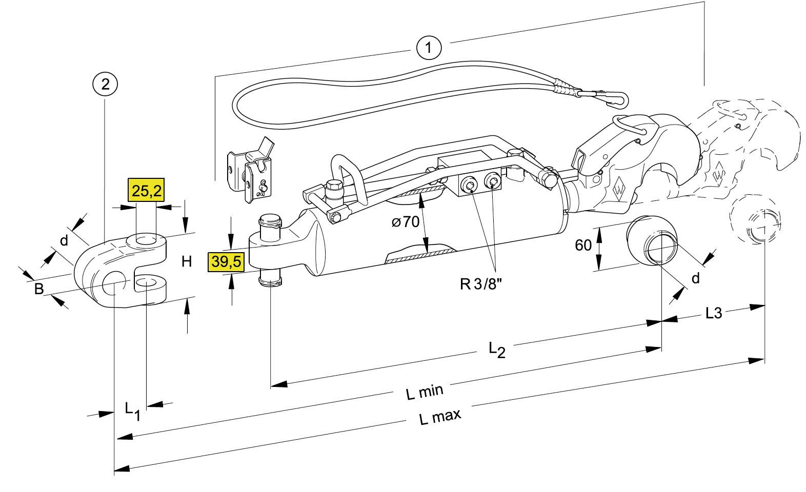 Walterscheid barre de poussée hydraulique CAT.3 L602-852 - 1309537