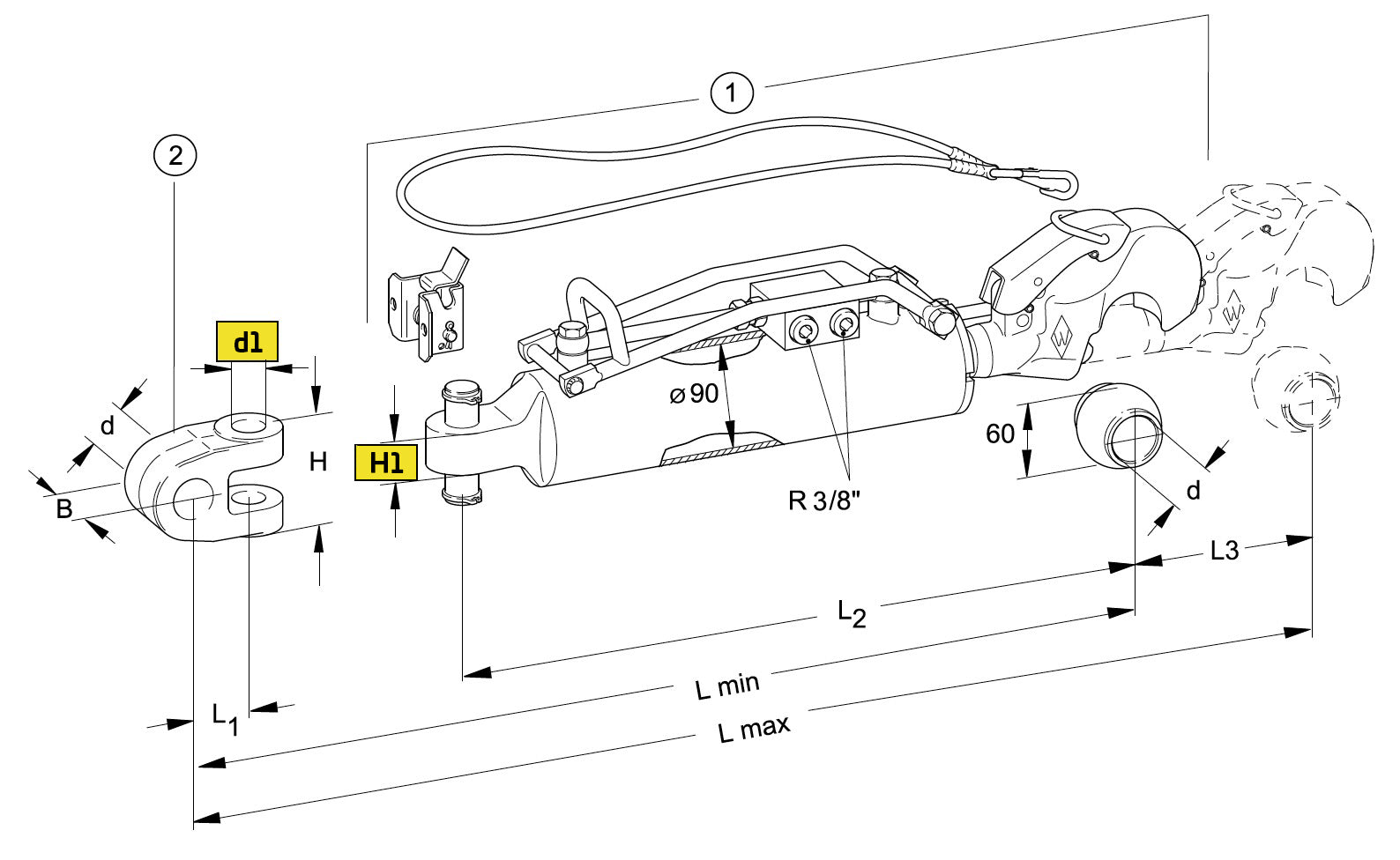 Walterscheid barre de poussée hydraulique CAT.3 L562-747 - 1309538