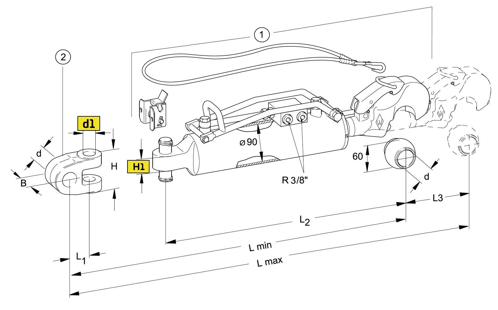 Walterscheid barre de poussée hydraulique CAT.3 L637-887 - 1309539